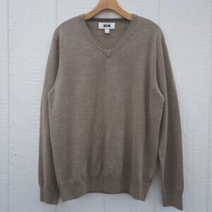 Joseph Abboud Men's L Merino Wool V-Neck Sweater Forest Preppy Granola Indie